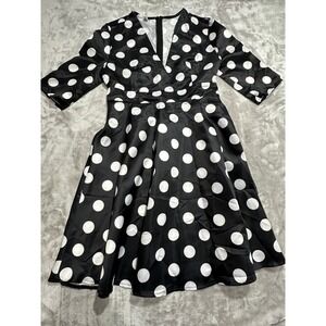 OC Order Plus Dress Women's Size XL Black White Polka Dots 1/2 Sleeve EUC‎
